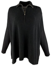 Women's Shimmer Bonita Half Zip Long Sleeved Poncho Top-B-XXS/XS Black